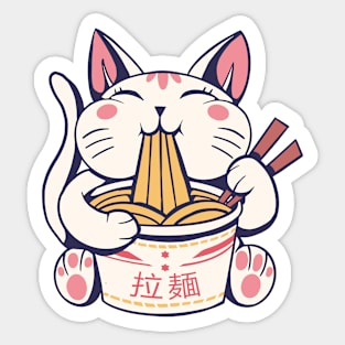 Cute Kawaii Cat Eating Ramen Cup Noodles Sticker